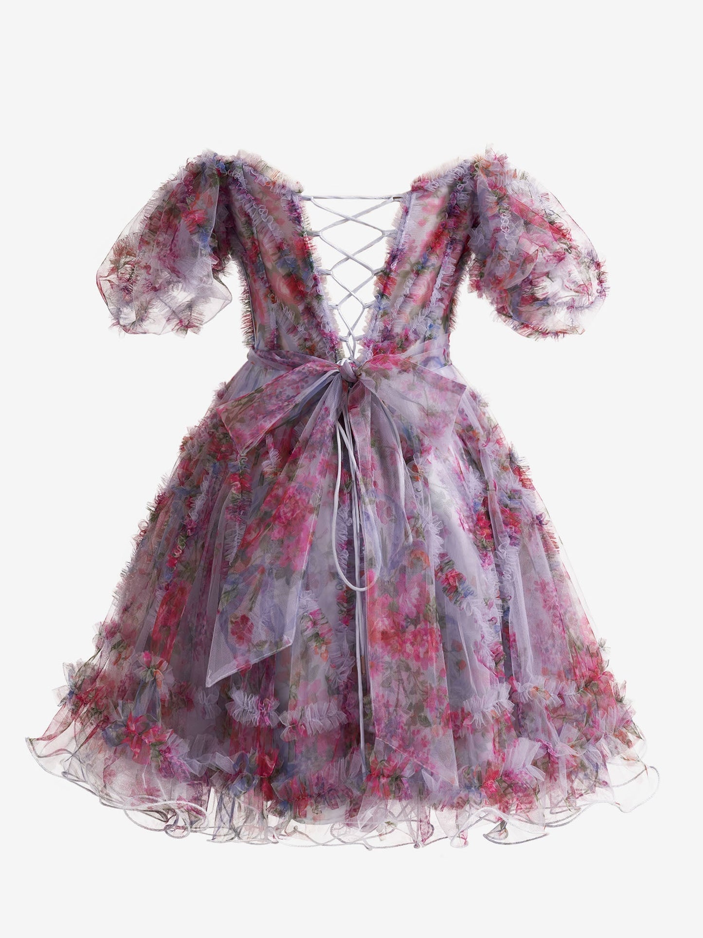 Vestido de fiesta con estampado floral y hombros descubiertos
