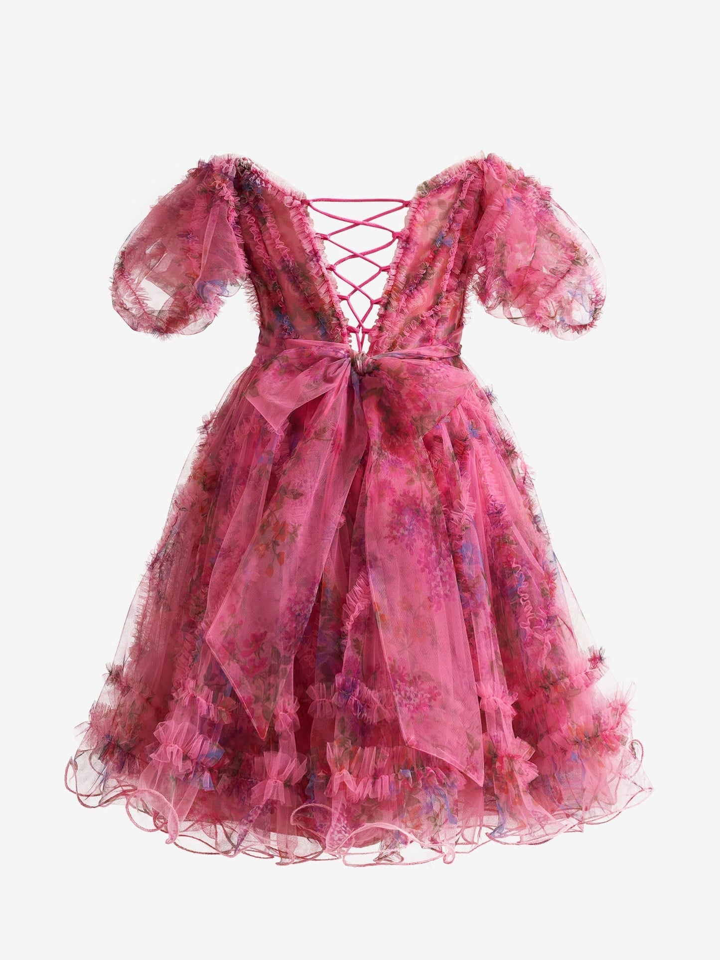 Vestido de fiesta con estampado floral y hombros descubiertos
