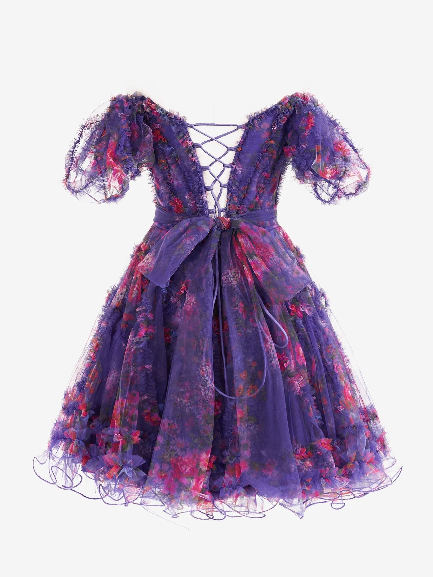 Vestido de fiesta con estampado floral y hombros descubiertos