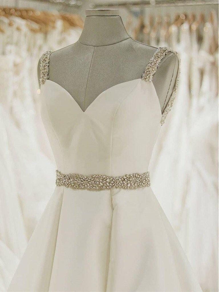 Elfenbein Ballkleid Brautkleider Spaghettiträger Perlen Brautkleid