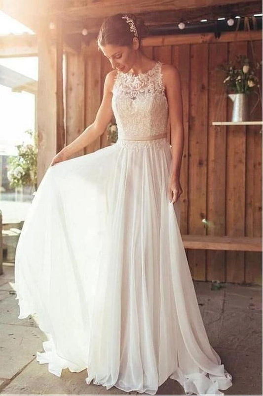 Ivory Beach Wedding Dress Lace Boho Bridal Gown With Train