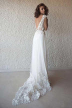 Ivory Cap Sleeve See Through Wedding Dresses Beach Bridal Dress