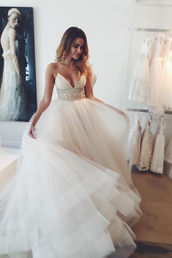 Bretelles de traîne ivoire Robes de mariée ligne A/perles princesse