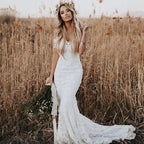 Ivory Mermaid Lace Wedding Dresses Neckline Beach Wedding Dress