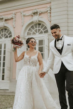 Ivory Sleeveless A Line Wedding Dress With Flowing Chapel Train