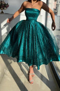 Jade Satin Strapless Prom Dress Starry Sequin Ball Gown