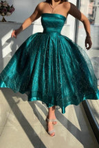 Jade Satin Strapless Prom Dress Starry Sequin Ball Gown