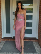 Jenna | Vestido de Baile de Sereia Sem Alças com Lantejoulas e Fenda