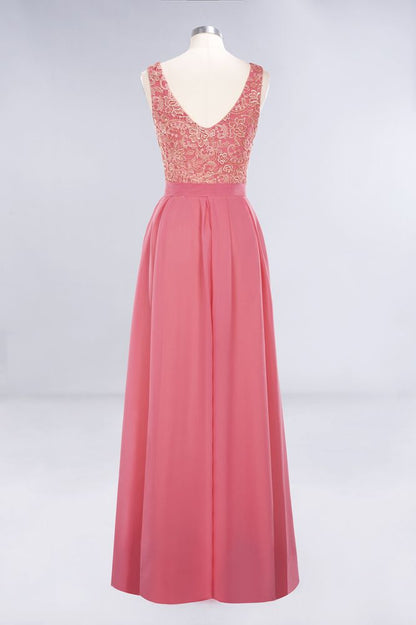 Vestidos de fiesta sencillos con volantes y encaje floral | Vestidos de noche coral sin mangas y corte A