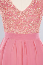 Jewel Ruffles Floral Lace Simple Prom Dresses | A-Line Sleeveless Coral Evening Dresses