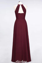 Abito da damigella senza maniche lungo fino al pavimento con volant, spalline sottili e linea a trapezio, abito per damigella d'onore