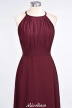 Abito da damigella senza maniche lungo fino al pavimento con volant, spalline sottili e linea a trapezio, abito per damigella d'onore