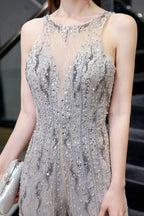 Jewel Ärmelloser Abend-Jumpsuit aus Tüll mit Pailletten