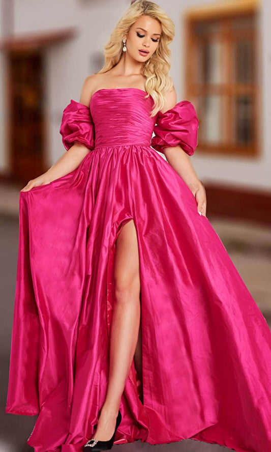 Vestido de tafetán con mangas abullonadas y corte A