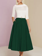 Tea Length Mother Of The Bride Dress A Line With Jewel Neckline And Pockets