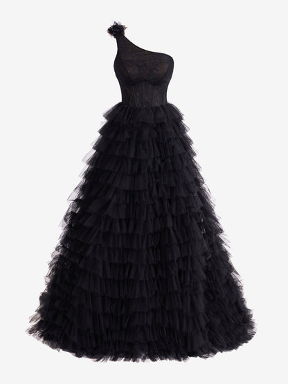 Roycebridal Kinsley | Vestido de fiesta largo con escote en A y un hombro escalonado