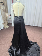 Bmbridal Black Long Sleeves Prom Dress Mermaid Crystal High Neck