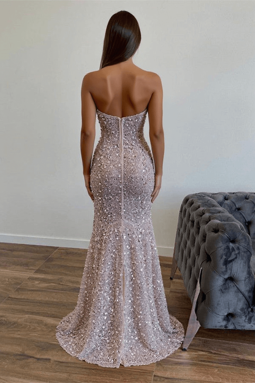 Bmbridal Strapless Sequined Mermaid Prom Dress With Split