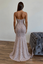 Bmbridal Strapless Sequined Mermaid Prom Dress With Split
