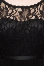 فساتين وصيفات العروس القصيرة ذات ياقة دائرية وقمة دانتيل وتنورة شيفون على شكل حرف A