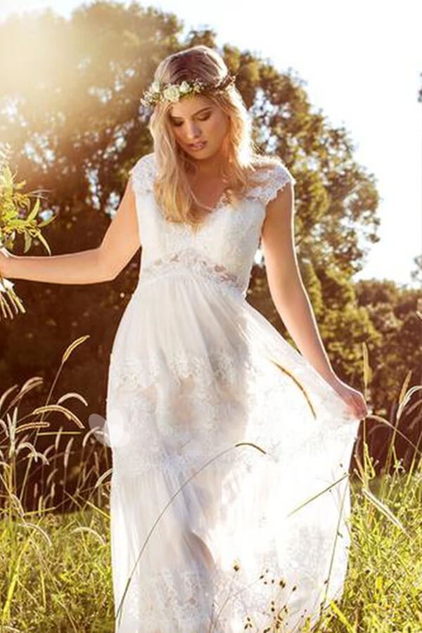 Latest Long A-line Sweetheart Empire Waist Lace Tulle Wedding Dress