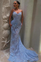 Lavender Mermaid Strapless Sweetheart Gown With Open Back Lace