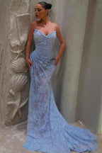 Lavender Mermaid Strapless Sweetheart Gown With Open Back Lace