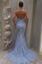 Lavender Mermaid Strapless Sweetheart Gown With Open Back Lace