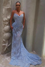 Lavender Mermaid Strapless Sweetheart Gown With Open Back Lace