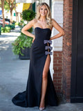 Lemus | Vestido de fiesta negro sirena con lazo para enamorada