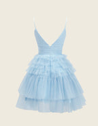A-Line Deep V Neck Tiered Homecoming Dress