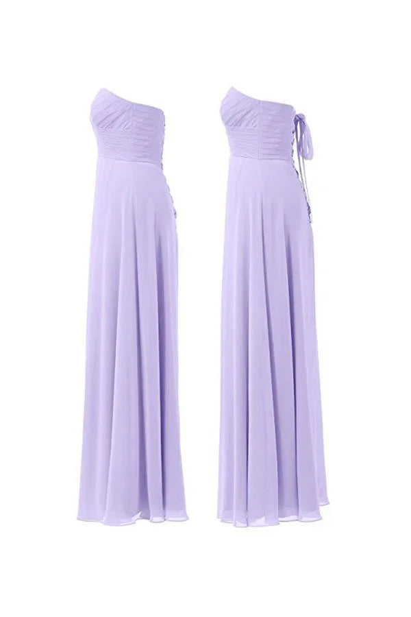 Lilac Chiffon Bridesmaid Dress Floor Length Prom Evening Gown BD005