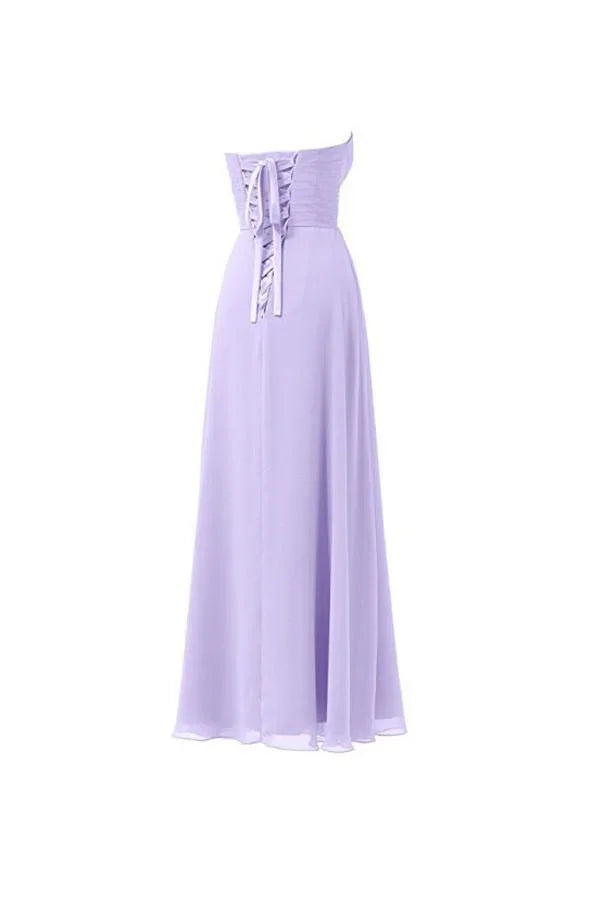 Robe de demoiselle d'honneur en mousseline lilas, longue jusqu'au sol, robe de bal et de soirée BD005