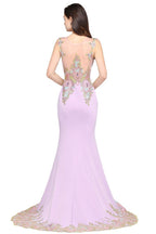 Lilac Sexy Mermaid Sweep Train Evening Dresses with Appliques