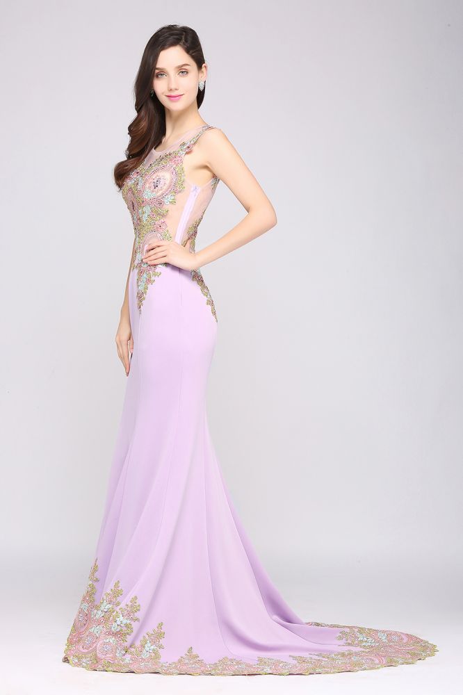 Lilac Sexy Mermaid Sweep Train Evening Dresses with Appliques