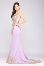 Lilac Sexy Mermaid Sweep Train Evening Dresses with Appliques