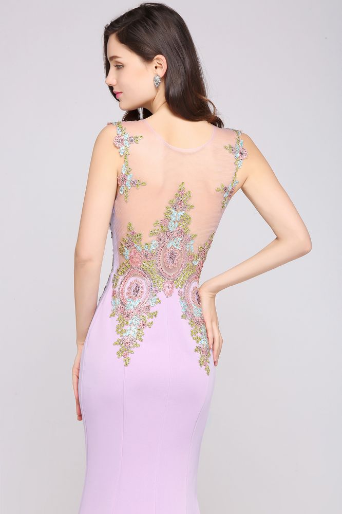 Lilac Sexy Mermaid Sweep Train Evening Dresses with Appliques