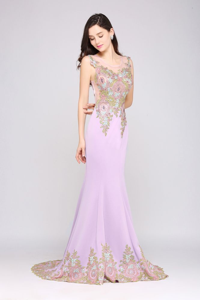 Lilac Sexy Mermaid Sweep Train Evening Dresses with Appliques