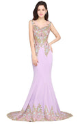 Lilac Sexy Mermaid Sweep Train Evening Dresses with Appliques