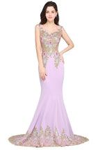Lilac Sexy Mermaid Sweep Train Evening Dresses with Appliques