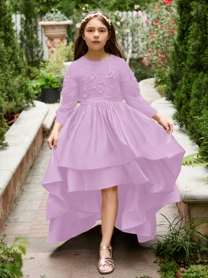 Vestido de daminha de honra assimétrico de cetim em linha A 