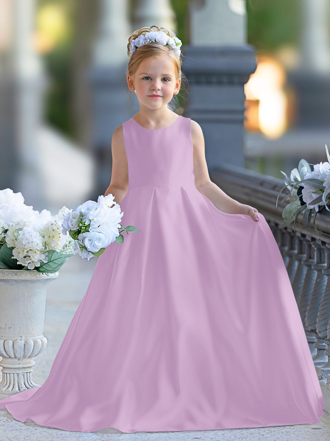 Robe de demoiselle d'honneur de première communion en satin et dentelle coupe A-line 