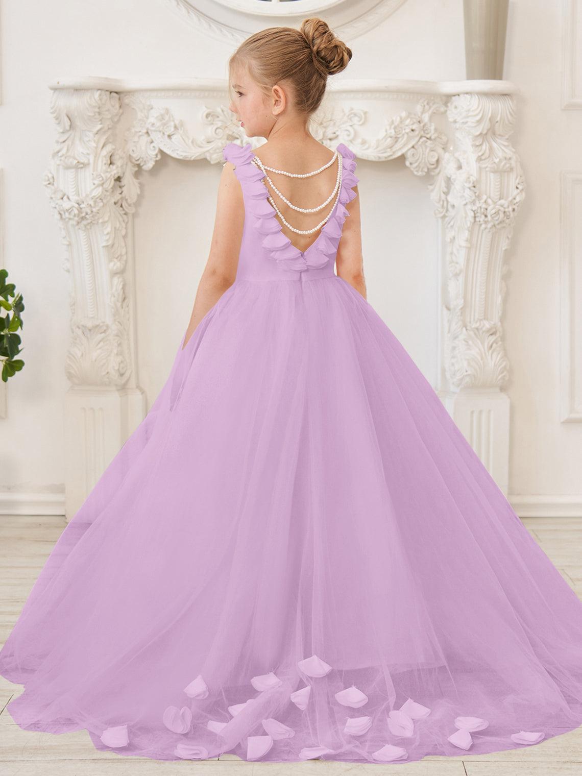 Elegant White Tulle Flower Girl Applique Lace Dress With Sweep Train - photo 3