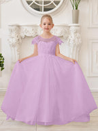 Ivory Lace Tulle First Communion Flower Girl Dress With Detachable Train