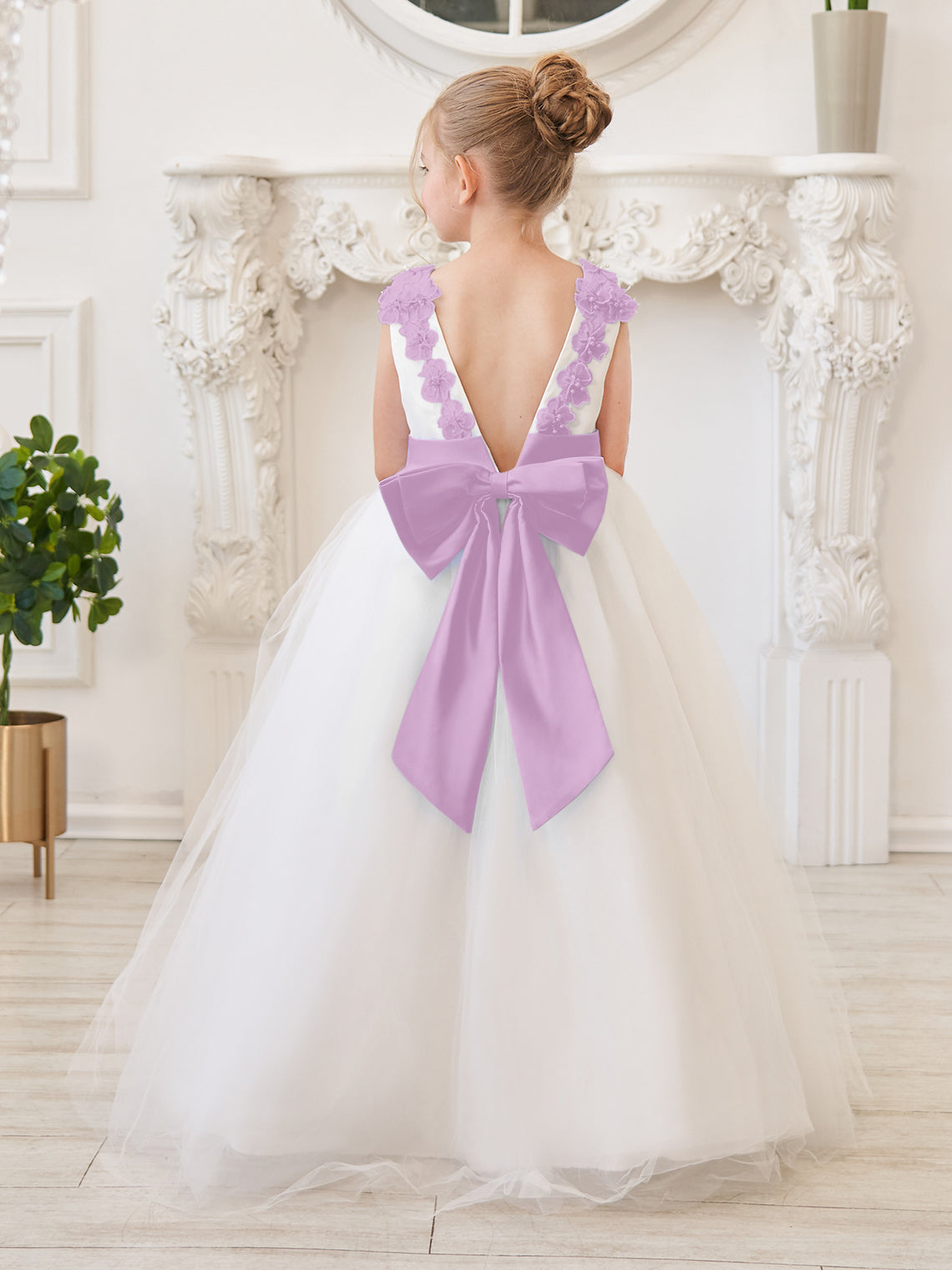 Ball-Gown/Princess 3d Flower Tulle Floor-length Ivory Flower Girl Dress