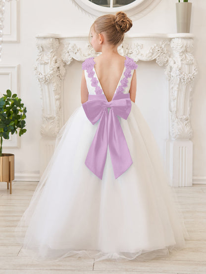 Ball-Gown/Princess 3d Flower Tulle Floor-length Ivory Flower Girl Dress