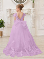 Ivory Lace Tulle First Communion Flower Girl Dress With Detachable Train
