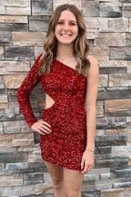 Sequin One-Sleeve Cutout Short Homecoming Dress