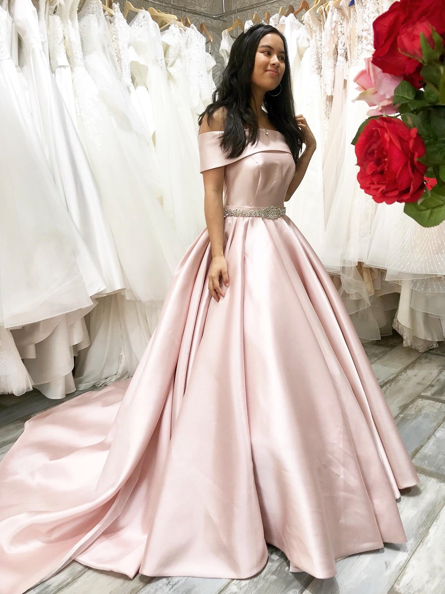 Long A-line Off the Shoulder Satin Graduation Formal Prom Dresses