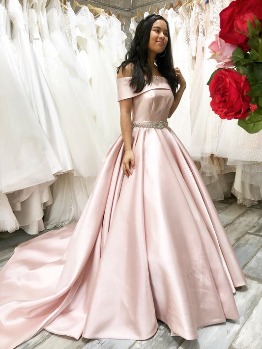 Long A-line Off the Shoulder Satin Graduation Formal Prom Dresses